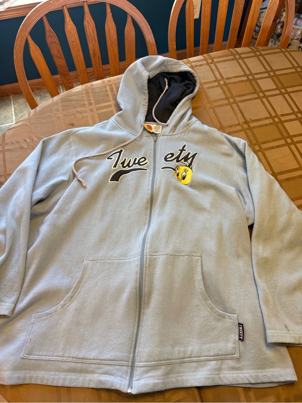 Goodfellow & Co Light Gray Zip-Up Sweater Hoodie Tweety